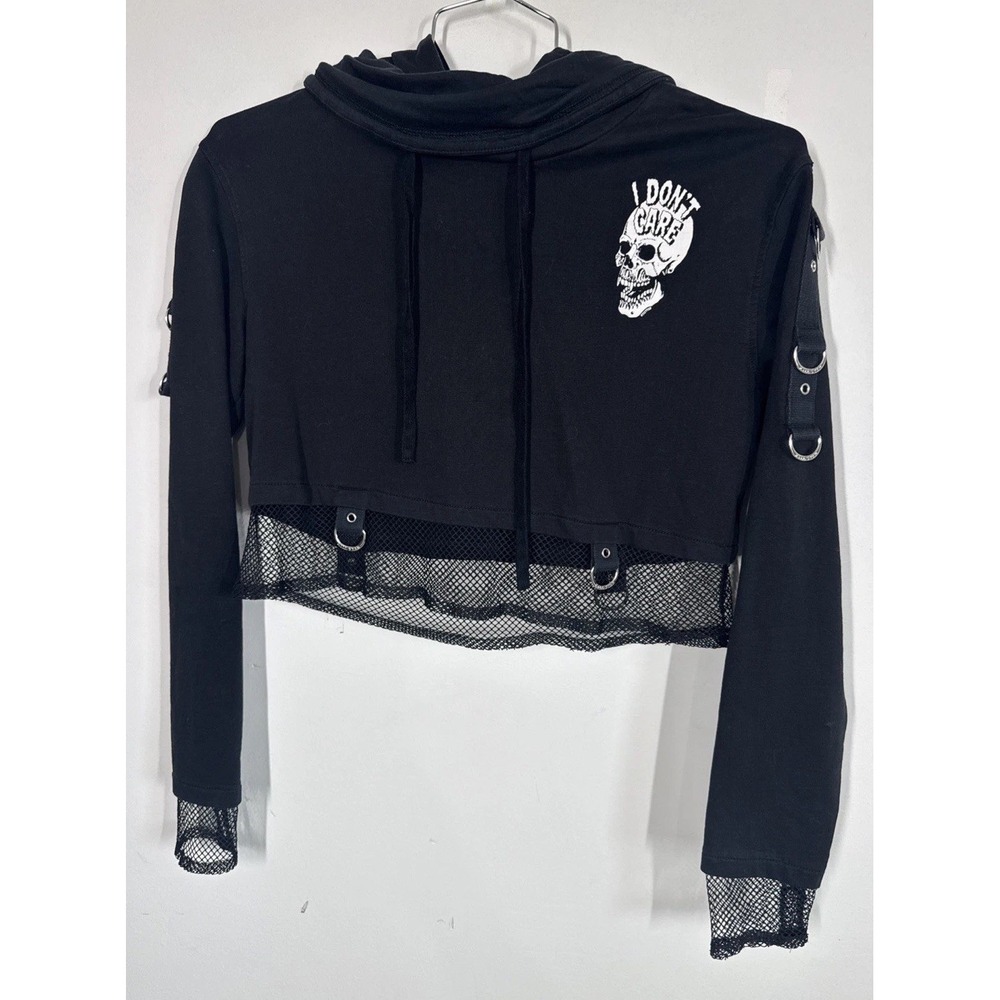 Killstar Black Long Sleeve Cropped I Don't Care Hoodie Womens XS Goth Emo Witchy - Picture 5 of 11